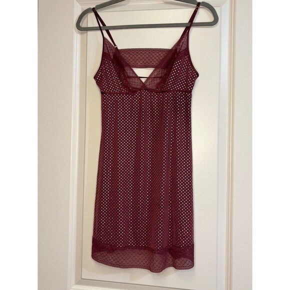 Victoria’s Secret Polka Dot Burgundy Slip Dress Y2K Maroon Lingerie- Small - Picture 1 of 10
